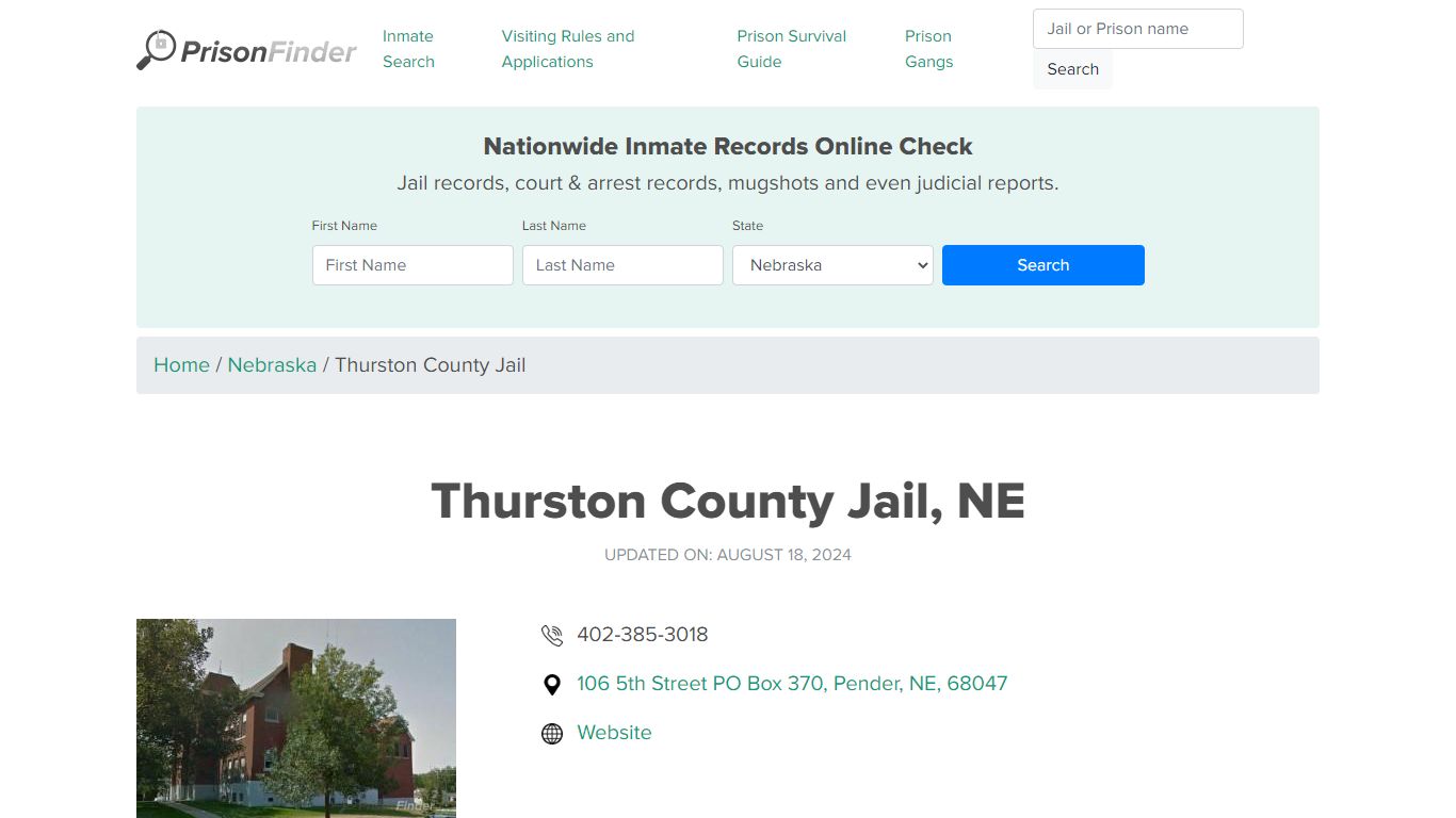 Thurston County Jail, NE Inmate Search, Mugshots, Visitation, Phone no ...