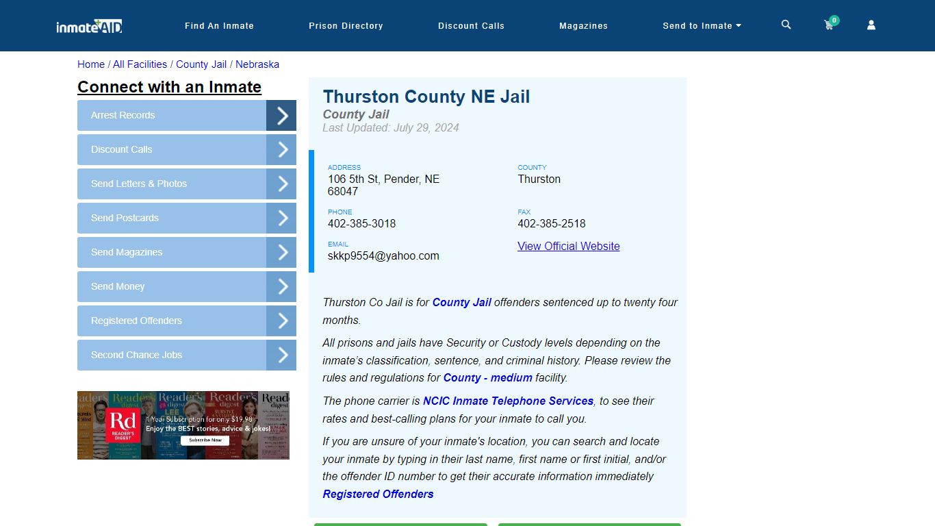 Thurston County NE Jail - Inmate Locator