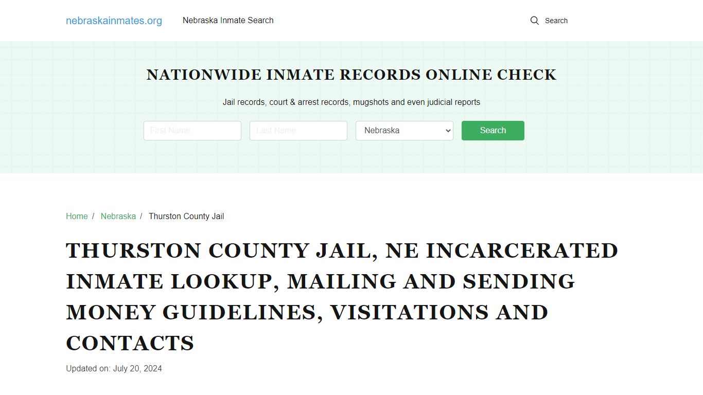 Thurston County Jail, NE: Offender Locator, Visitation & Contact Info